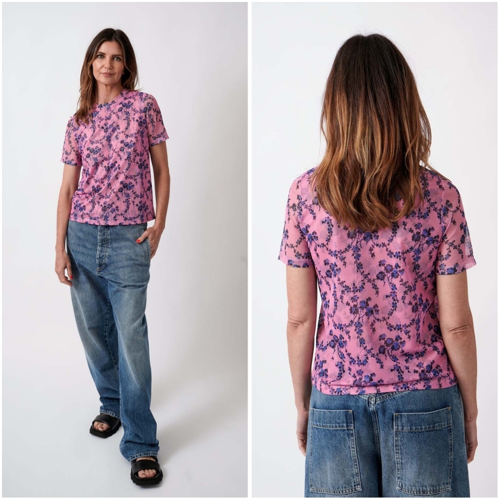 No. 6 Store Carey Tee Pink Mesh Medium Pink Trellis